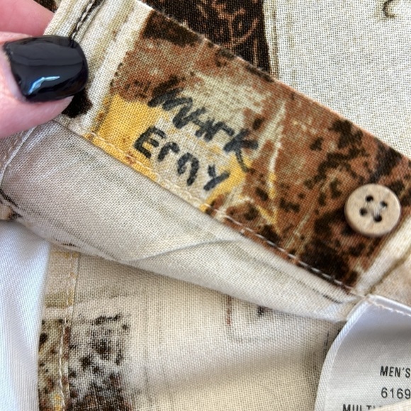 Vintage Woolrich Mens Fishing Fish Hook Print Button Down SS Shirt Beige Size XL - Picture 11 of 11